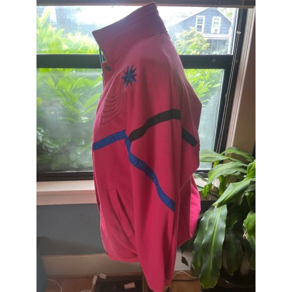 80s Hot Pink Oversized Jacket with Blue + Green Geometric Shooting Stars Embroid - Picture 3 of 5